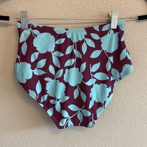 NWT- Kate Spade Belted High-waist Bikini Bottoms- Cabernet/Blue- Size XS - Picture 9 of 9